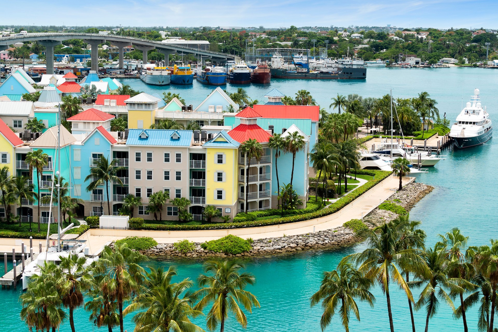 Paradise Island - Nassau, Bahamas Aerial Vibrant Color Condos